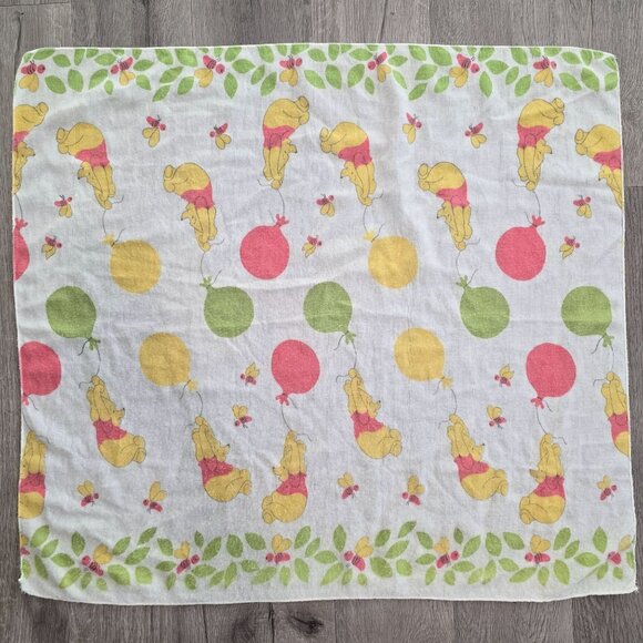 Vintage Disney Winnie The Pooh Baby Blanket With Balloons & Bees 30x30 Inches - Picture 1 of 3